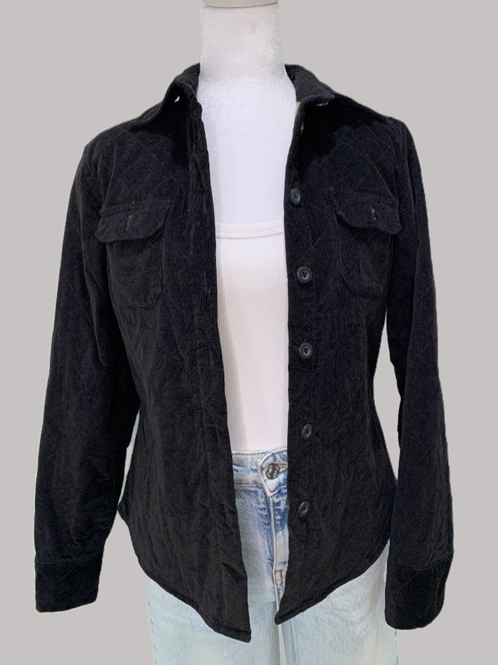 Talbots Black Women Corduroy Jacket Button Front Quilted Paisley Lining Size P